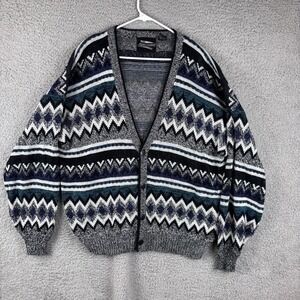 Vintage Expressions Sweater Mens XL Multicolor Geometric Cardigan Grandpa 90s